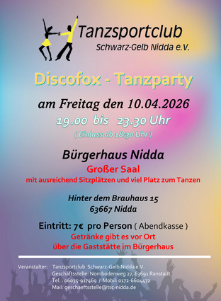 DiscofoxParty am 10.04.2026 beim TSC-Nidda